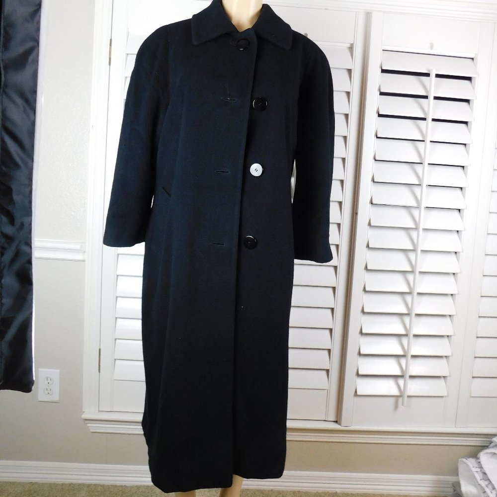 Vintage Saks Fifth Avenue Full Length Black Coat XL sz 10 Wool